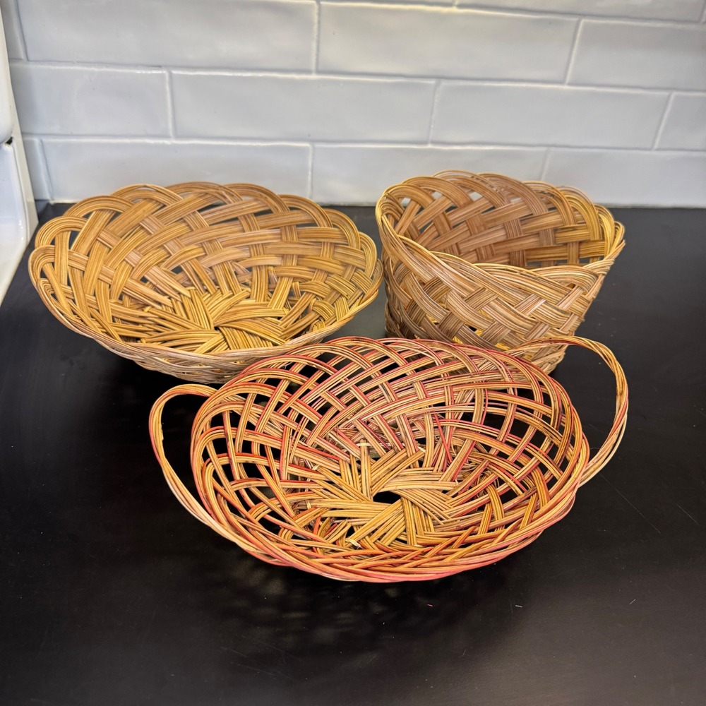 Woven Wicker Basket Set 3pc Tan Red Boho Rustic Home Decor Philippines 1110
